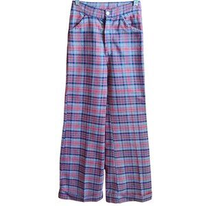 22x29 6J Vintage Plaid Bellbottom Jeans Lemon Frog High-Waisted Pants 70s Sears